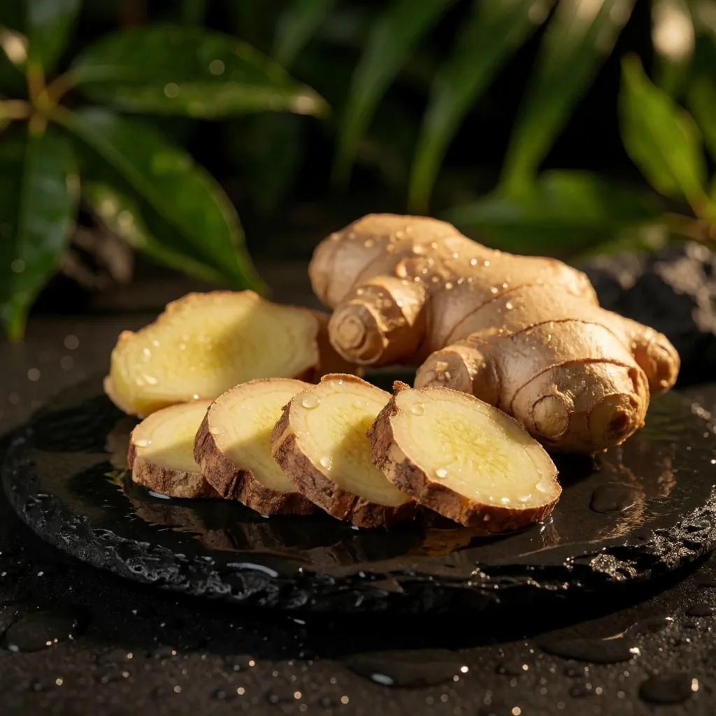 Indonesian botanical roots on dark stone